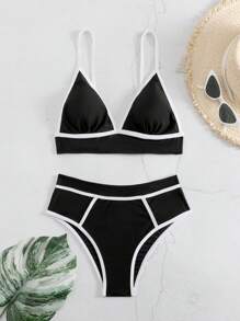 SHEIN Swim Summer Women'S Color Block Bikini Set With Edge Detailing