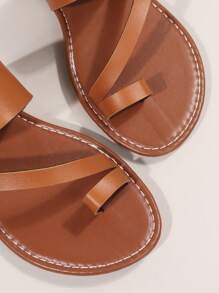 Sandalias De Dedo De Verano Para Mujer Con Suela Plana Y Separador De Dedo Para Playa - Marrón - Ver 3