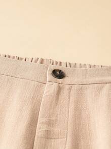 SHEIN LUNE Plus Size Women's Straight Leg Casual & Commute Trousers With Pockets - Apricot - View 5