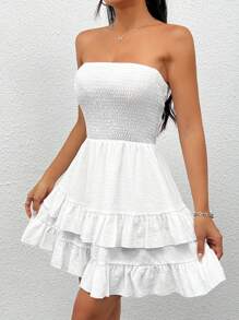 SHEIN PETITE Prosty Jednolity kolor Bez ramiączek Sukienki Z I Detal Na lato - Biały - Zobacz 7