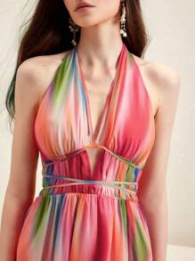 Anewsta Women's Colorful Dreamy Halter Backless Tie Dye Dress - Multicolor - View 7