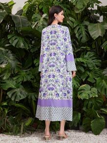 Al Najma 女士紫色阿拉伯印花連衣裙 - 紫色 - 查看 2