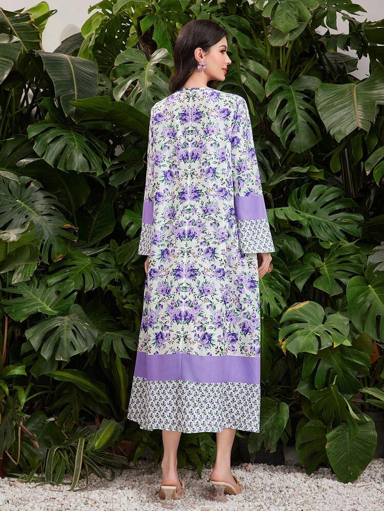 Ladies' Purple Arabic Printed Dress