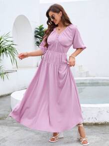 Mulvari Women'S Pleated V-Neck Dress - Dusty Pink - View 6