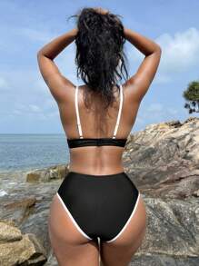 SHEIN Swim Summer Women'S Color Block Bikini Set With Edge Detailing