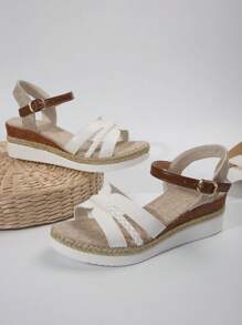 White Women's Summer Platform Wedge Sandals With Rope Sole - White - View 6