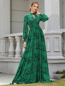 LOVE&LEMONADE 佩斯利印花露背系带长袖度假连衣裙 - 綠色 - 查看 5