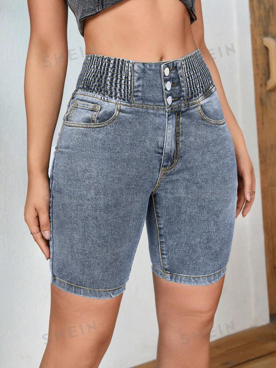 Pull On Womens Bermuda Shorts With Elastic Waist