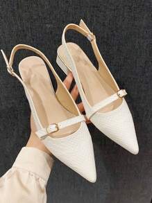 Fashionable Simple Style Pointed Toe Chunky Heeled Women's Flat Shoes With Decorative Strap Valentines