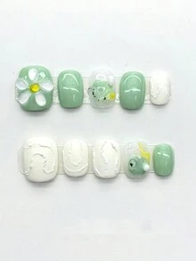 ROMWE Kawaii 10 cái/bộ Có thể tháo rời Coverage hoàn toàn Nghệ thuật làm Móng Bộ In Nảy mầm Màu xanh lá Và Tương phản Màu sắc - màu xanh lá - Xem 2