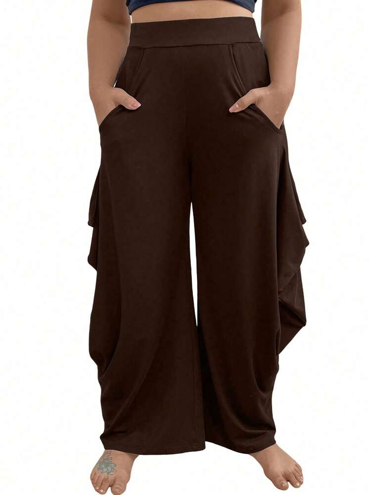 Plus Size Women's Wide Leg Casual Pants With Double Side Pockets Fall Cloth For Women