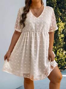 Celure Vestido De Talla Grande De Verano Con Estampado De Lunares Y Color Sólido Para Vacaciones - Albaricoque - Ver 3