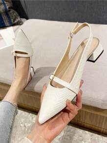 Fashionable Simple Style Pointed Toe Chunky Heeled Women's Flat Shoes With Decorative Strap Valentines