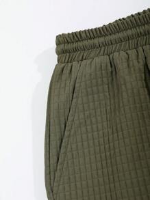 Manfinity Homme 男士纯色短袖衬衫短裤套装，春夏男士两件套军绿色衬衫，橄榄绿色男士套装，绿色男士两件套，男士两件套绿色