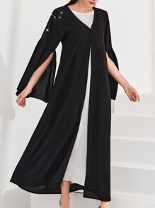 Al Najma Arabian Abaya With Cape Sleeves & Rhinestone Decoration, Muslim Fashion Abaya For Casual/Festival/Gathering/Travel - Black - View 5