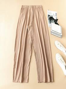 SHEIN LUNE Plus Size Women's Straight Leg Casual & Commute Trousers With Pockets - Apricot - View 2