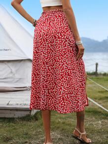 SHEIN Clasi 高腰紙袋印花裙,設有分裂的裙襬