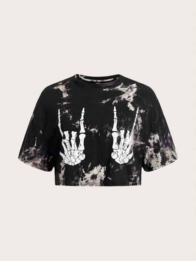 Coolane Women's Plus Size Summer Hand-Dyed Skull Printed Crop Top