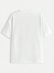 BATMAN X SHEIN Camiseta informal holgada para hombres con impresión de personaje de dibujos animados para el verano - Blanco - Ver 3