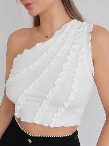 SHEIN Privé Top Femenino De Un Hombro Con Ribete De Volante