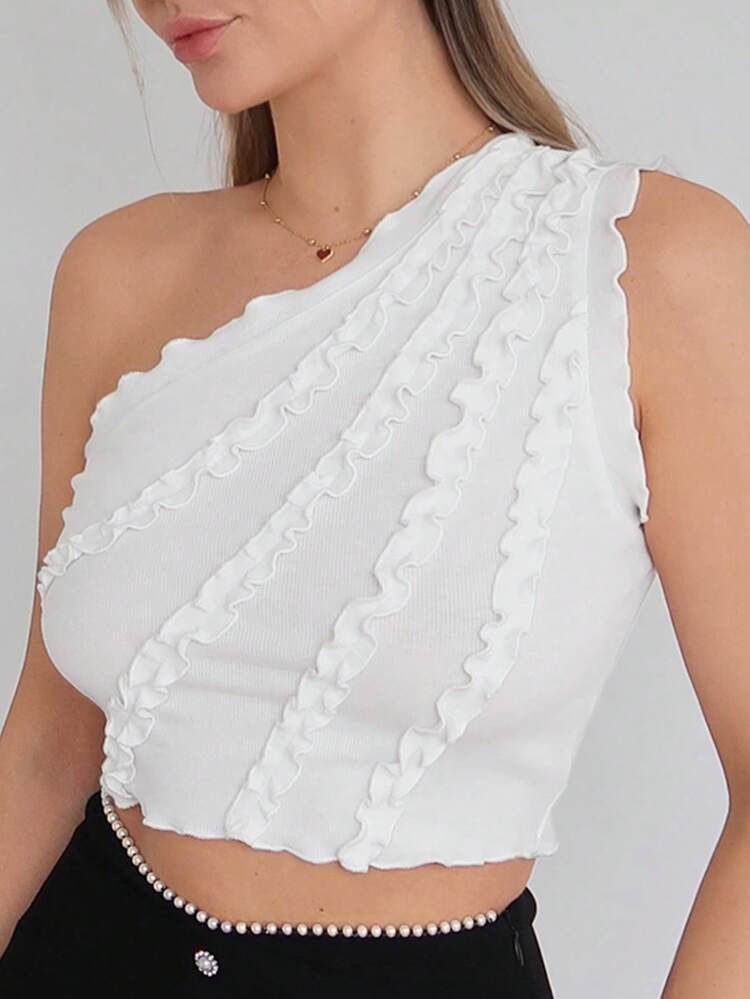 Frill Trim One Shoulder Women's Top