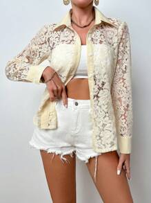 Zolique Elegante Damen Spitzen Langarmshirt Für Frühling/sommer