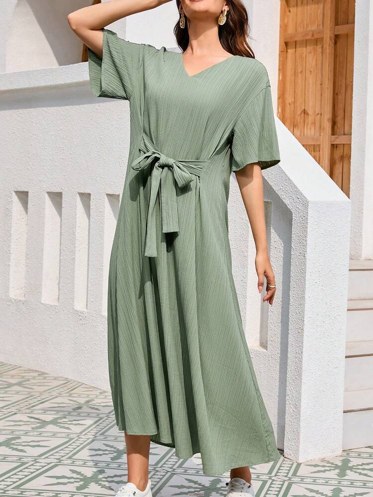Women's V-Neck Knotted Waist Dress