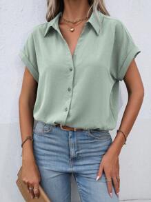 EMERY ROSE Women's Plain Simple Shirt - Green - View 3