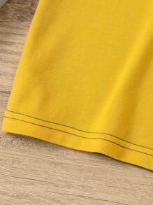 SHEIN Back To School Season: Young Boys' Color Block Letter Printed T-Shirt For Summer - Mustard Yellow - View 3