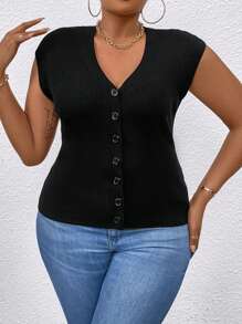 Calvaya Women's Plus Size Solid Color Batwing Sleeves V-Neck Cardigan - Black - View 3