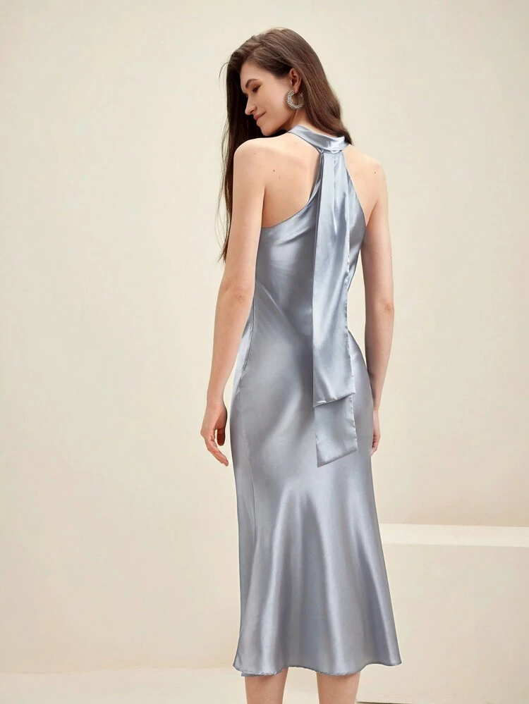 Ladies' Solid Color Simple Cold Shoulder Dress