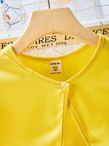 SHEIN Vintaside Kids Tween Girl Ditsy Floral Sleeveless Waist-Cinched Vacation Dress And Solid Color Bubble Sleeve Cardigan 2pcs/Set - Multicolor - View 3