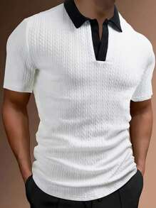 Men's Two-Tone Texture Polo Shirt - White - View 1