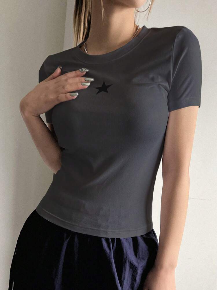Women's Casual Star Printed Short Sleeve T-Shirt For Spring/Summer Y2k