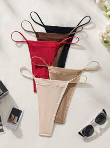 SHEIN 女士休闲舒适多色针织面料纯色丁字裤，中等弹性