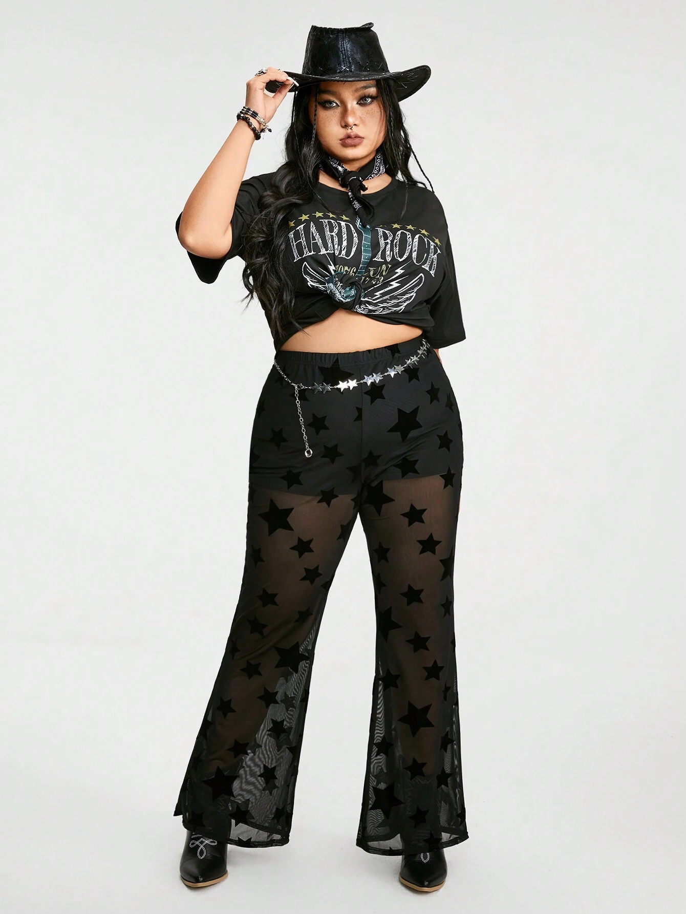 Flower Patterned Chiffon See Through Flare Pareo Pants