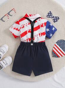 Áo vest thể thao ngắn tay in ngày trẻ em Quần short áo vest + Quần vest thể thao Bộ đồ quý ông - Nhiều màu - Xem 2