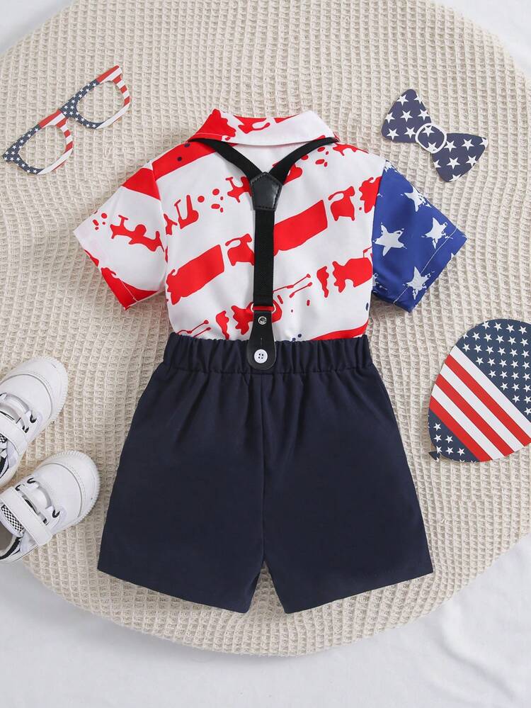 Children Day Printed Short-Sleeved Sports Vest Shorts Suit Shirt + Sports Vest Shorts Suit Gentleman Suit