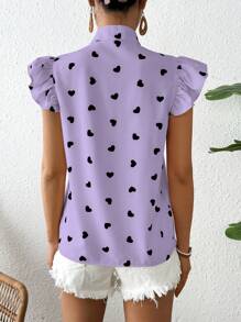 Breezaya Của phụ nữ In Trái tim áo tay bướm Tie Trước Áo sơ mi , Mùa xuân/Mùa hè - Màu tím - Xem 2