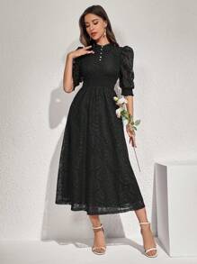 Modelyn Women's Summer Button Detail Waist Cinched Casual Dress Maxi Women Outfit Long Evening Dresses