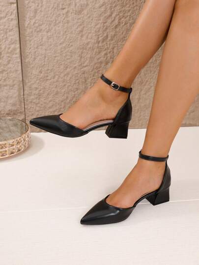 Women's Black High Heel Shoes, Thick Heel, Pointed Toe Sandals, Mules, Wedges, Autumn/Winter Boots