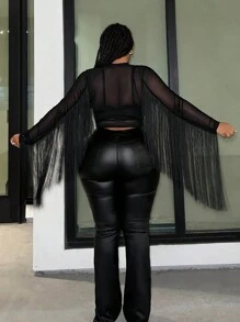 Slaydiva Liên hoan âm nhạc Gầy Đan Lưới Nhìn xuyên qua Tua chi tiết Vá lại Áo In Đen - màu đen - Xem 3