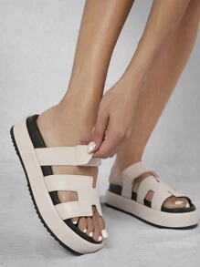 SHUZIA All-Time Women's Hook And Loop Strap Luxe-Inspired Cutout Footbed PU Beige Platform Slides – Luke & Comfortable Essential Summer Shoes Spring Shoes Spring Break Easter Vacation Shoes Casual Shoes Beach Shoes Mother's Day Present