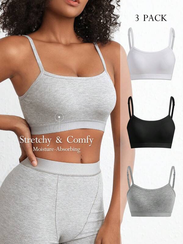 Ocili Bralette suave y elástico de 3 paquetes con copas moldeadas livianas y de tejido acanalado suave