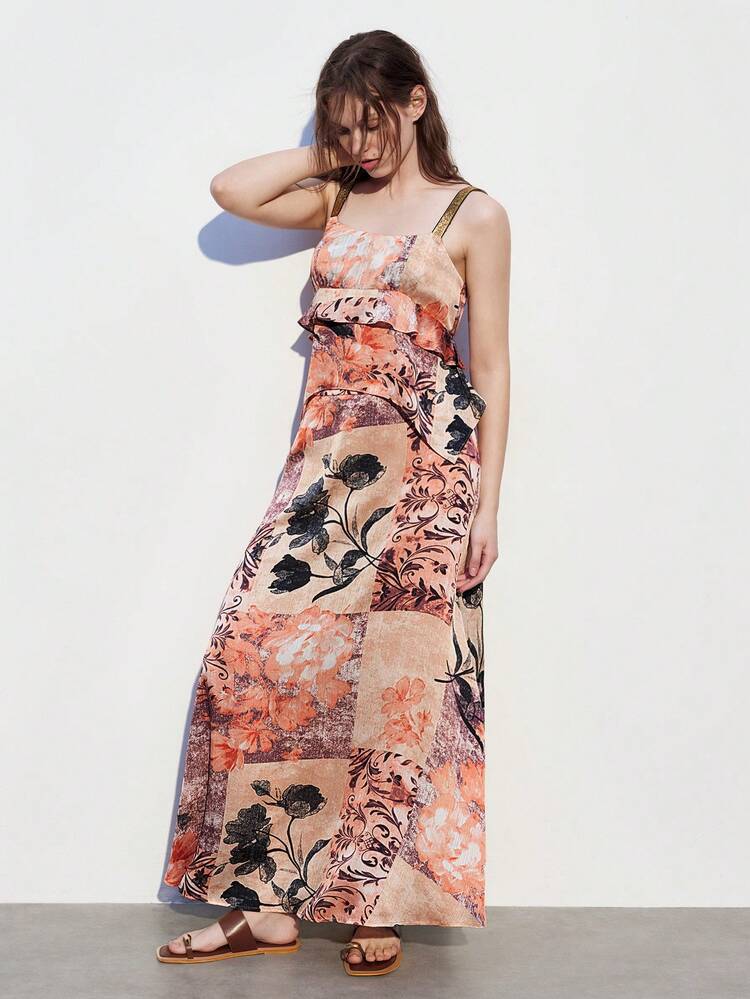 SHEIN Maija Summer Two Pieces Outfits Women's Floral Print Cami Top And Skirt Set With Spaghetti Straps