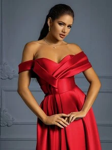 Vipgirl 優雅長拖尾女士晚禮服 - 紅色 - 查看 5