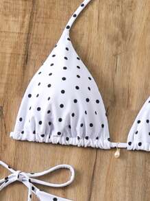 SHEIN Swim 夏季海滩女士圆点吊带比基尼套装 - 黑與白 - 查看 4