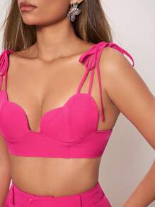 Vera Edvards Designer Women's Summer Solid Color Crop Top Heart Shaped Camisole Top, Holiday, Love Valentine's Day, Spring, Festival - Hot Pink - View 6