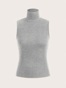 SHEIN Essnce Minimalist Chic High Neck Sleeveless Tank Top For Women, Suitable For Spring And Summer - Grey - View 1
