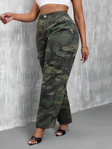 SHEIN SXY Kích thước lớn Của phụ nữ Thẳng quần ống rộng Ngụy trang Quần jean - Nhiều màu - Xem 5